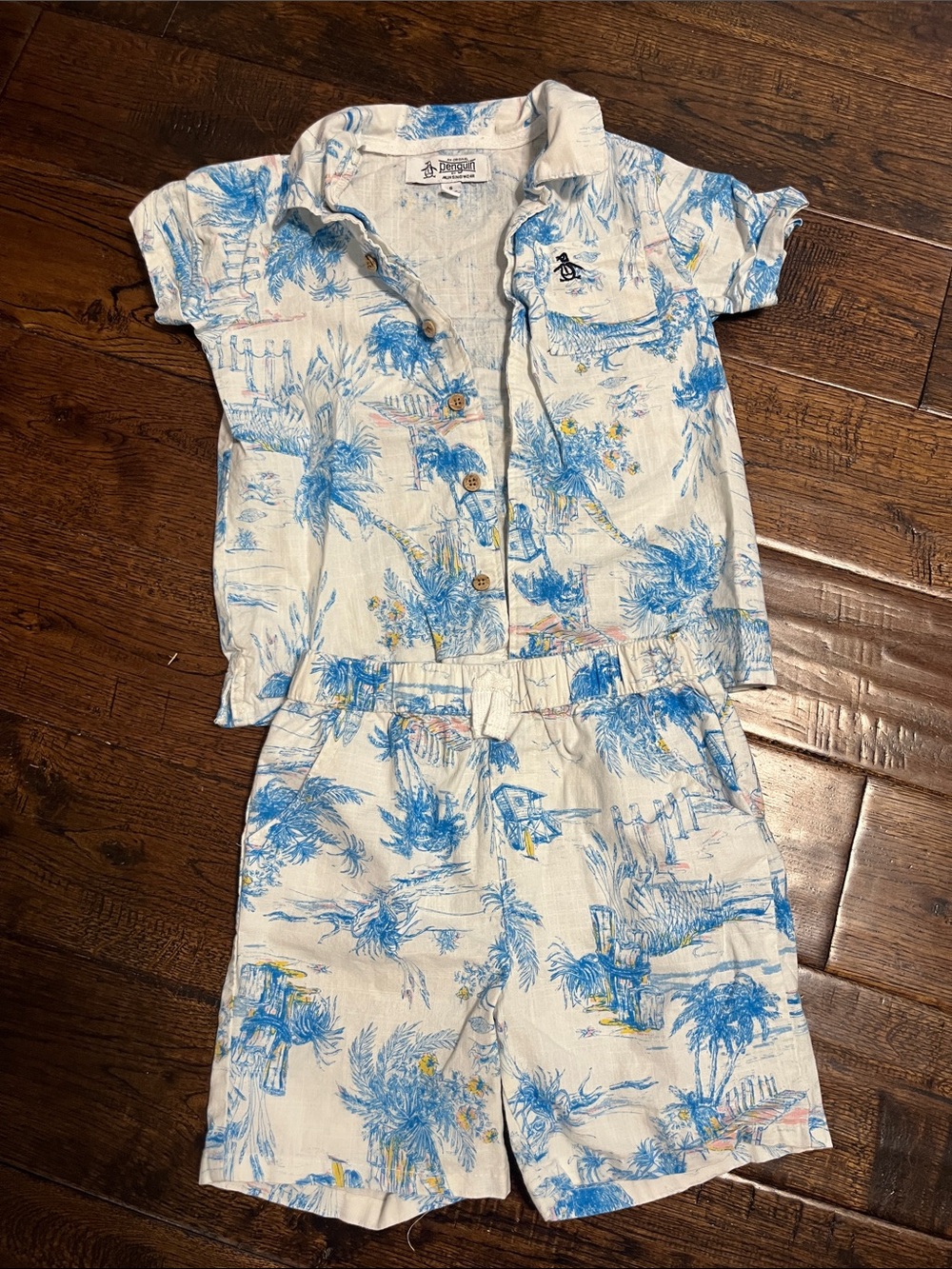 Original Penguin Boys Blue Palm Print Matching Set